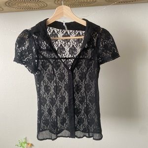 Black lace button up top